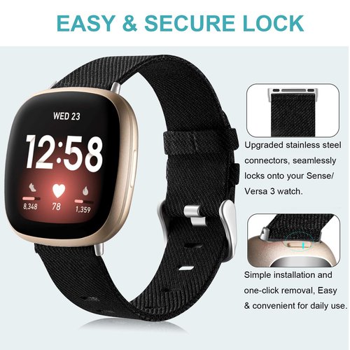 Maledan Compatible with Fitbit Versa 3 and Fitbit Sense 2 and Fitbit Versa 4 and Fitbit Sense Bands Men Women, Woven Fabric Replacement Band for Sense/Versa 3 Smartwatch, Small Black Charcoal Gray