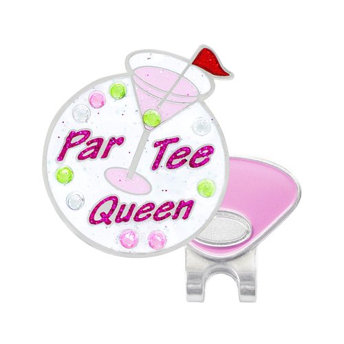 NAVIKA Par Tee Queen Crystal Golf Ball Marker with Magnetic Hat Clip | Fun Phrase Accessory for Women Golfers | Booze Themed Golfing Gift