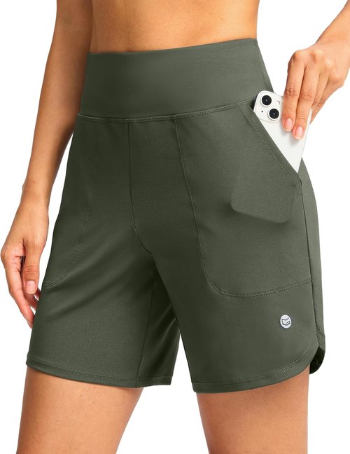 G Gradual Women's Athletic Shorts - High Waisted Stretchy Bermuda Shorts | Quick Dry Casual Summer Wear