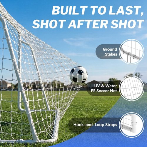 Metal Soccer Goal by [Brand Name] - Rust-Proof Reinforced Frame | PE Soccer Net & Training Cones - 8x6, 12x6, 16x7 FT Sizes