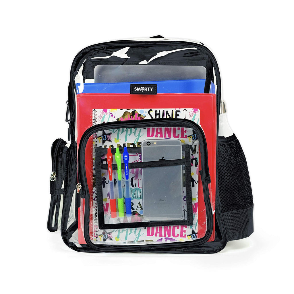 SMARTY Heavy Duty Clear Backpack V6 Durable Transparent See Through Bag (Medium, Black)