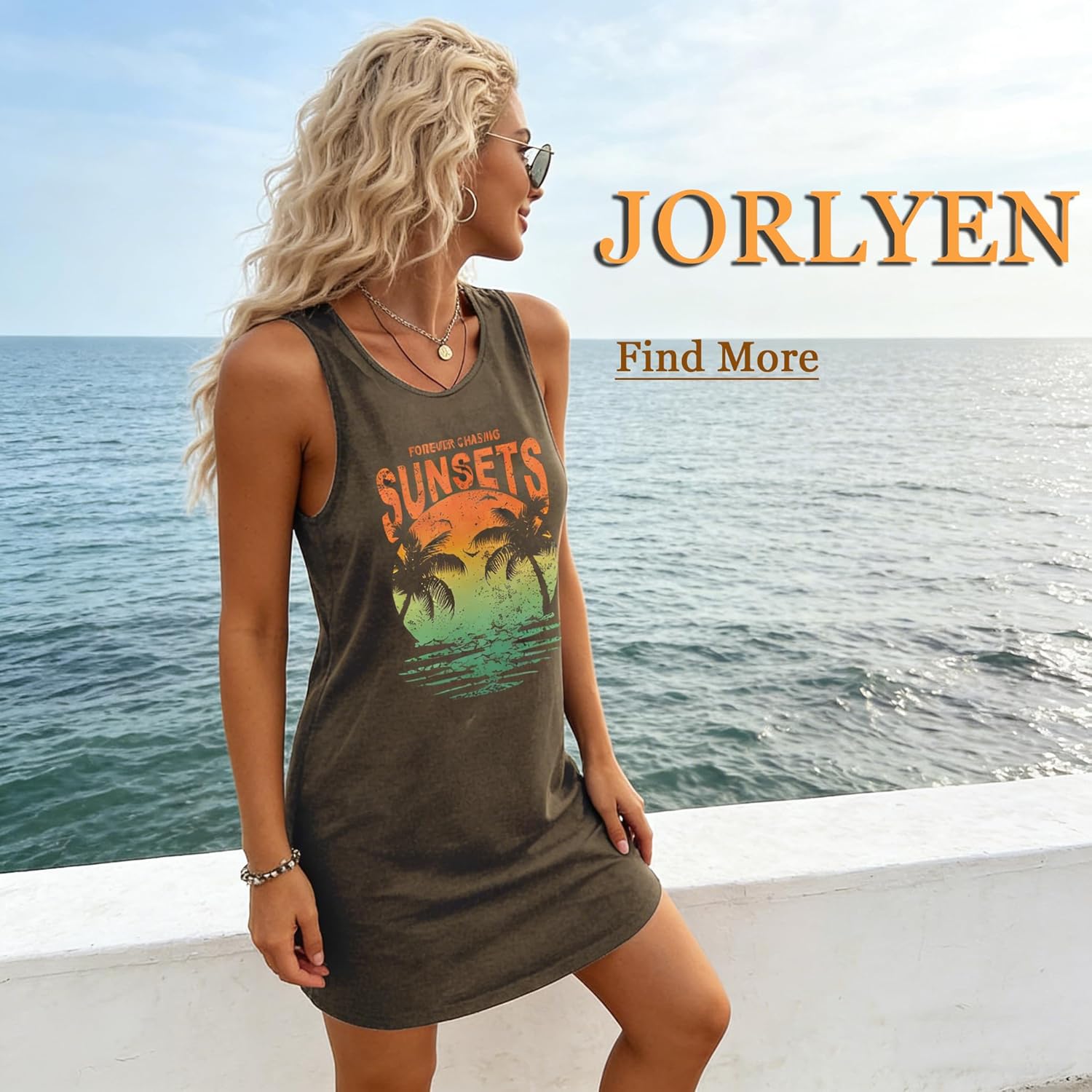 Skiennix Summer Tank Dress - Casual Vacation Sundress with Coconut Tree Graphic | Beach Cover-Up