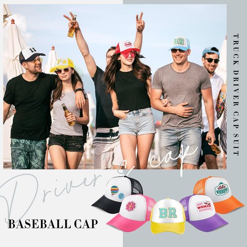 Hercicy 12 Pack DIY Trucker Hats Kit, Sublimation Blank Baseball Caps with 120 pcs Embroidered Patches DIY Craft for Party