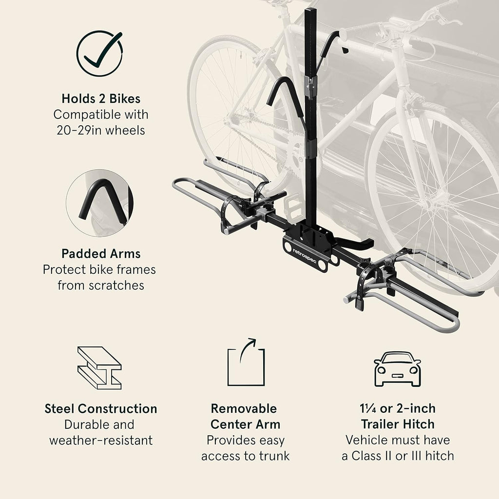 Retrospec Lenox Bike Rack - 2-Bicycle Carrier with 2-Inch Receiver for Class II or III Hitches