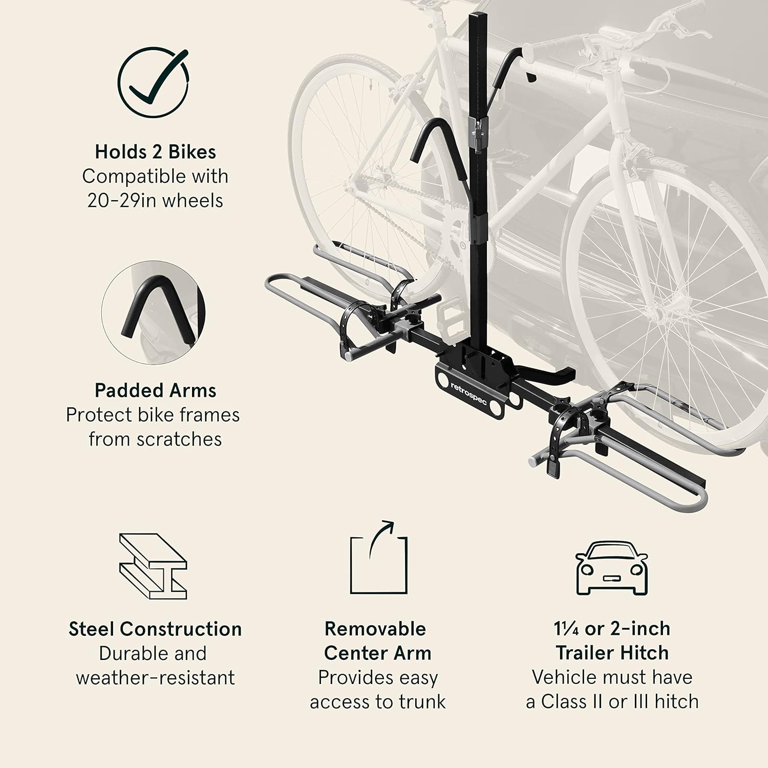 Retrospec Lenox Bike Rack - 2-Bicycle Carrier with 2-Inch Receiver for Class II or III Hitches