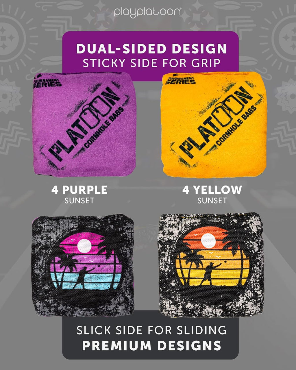 Play Platoon Pro Cornhole Bags - Dual-Sided Slick & Sticky Competition Set of 8 | Tournament Series