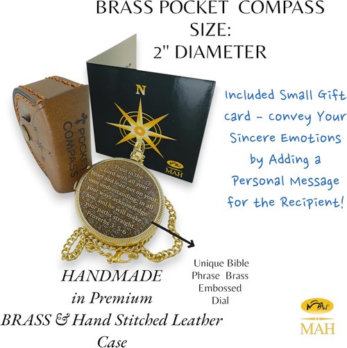 Handmade Brass Compass by [Brand Name] - Engraved Faith Messages | Inspirational Religious Gift for Baptism, Confirmation, or Christmas