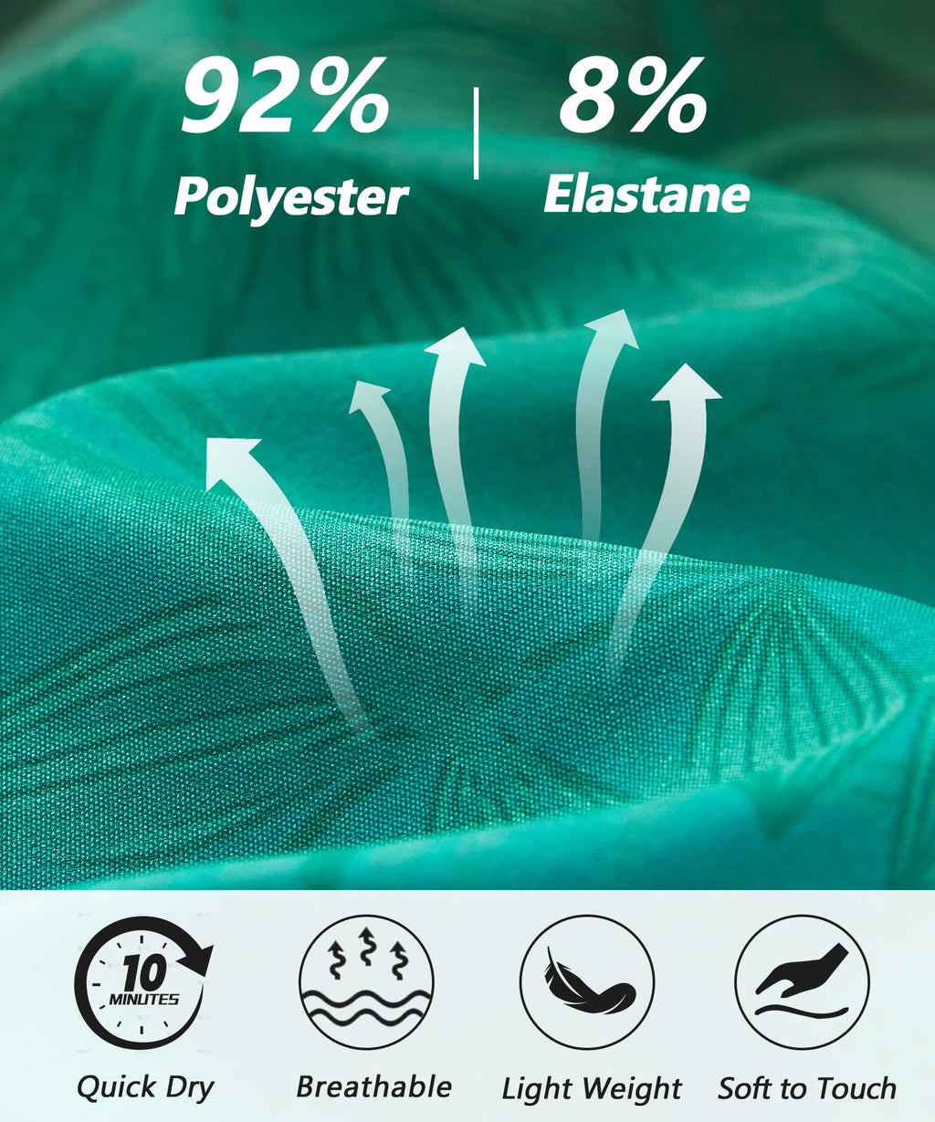 ELETOP Men's Swim Trunks Quick Dry Bathing Suit Swimming Board Shorts Mesh Lining Beach Swimwear Leaf Gradient Green XL