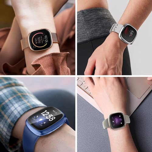 Fintie Nylon Band Compatible with Fitbit Versa 3/4/Sense 2/Sense Bundle with [8 Pack] Fitbit Versa 3 / Fitbit Sense Case