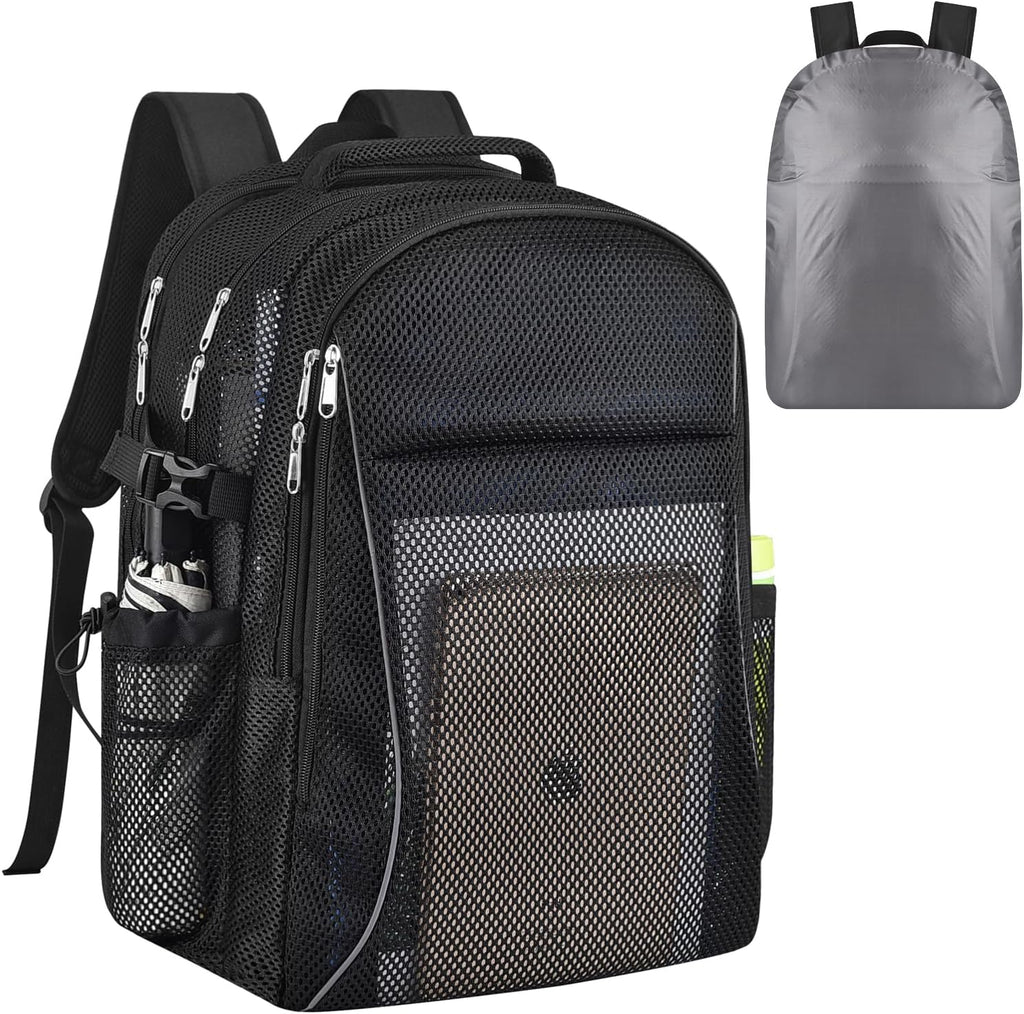 USPECLARE Heavy Duty X-Large Mesh Backpack - Semi-Transparent Design with Rain Cover for School & Travel