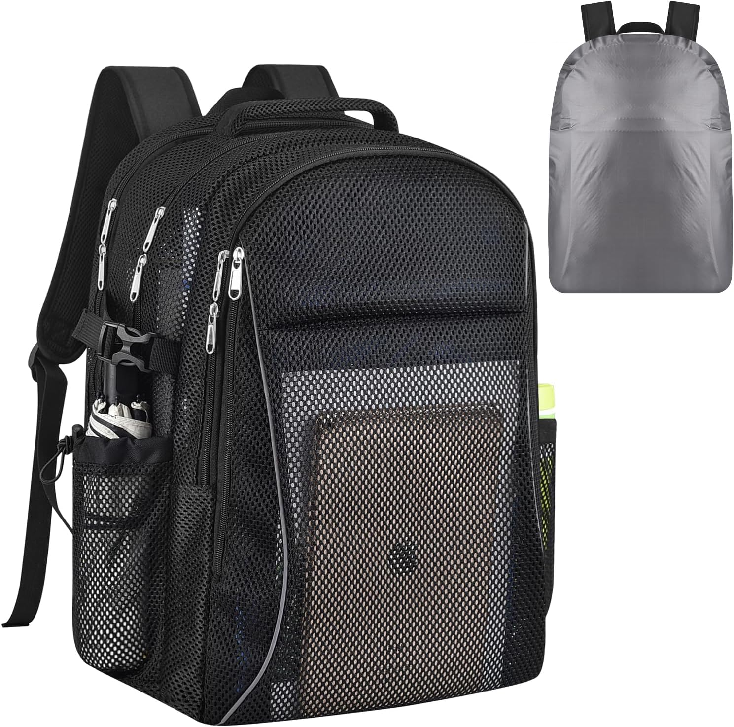 USPECLARE Heavy Duty X-Large Mesh Backpack - Semi-Transparent Design with Rain Cover for School & Travel