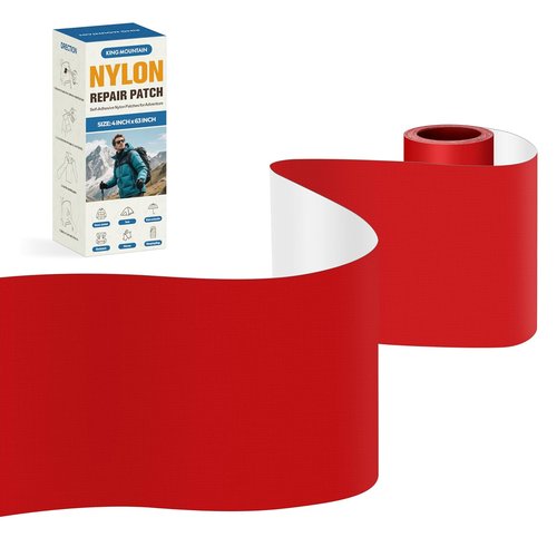 KING MOUNTAIN Self-Adhesive Nylon Fabric Repair Tape - Waterproof Quick Repair Patch for Outdoor Gear | 4x63 Inches (Red)