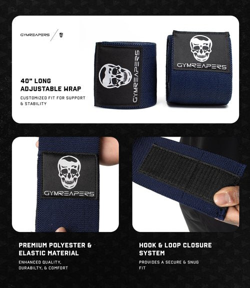 Gymreapers Weightlifting Elbow Wraps (1 Pair) - Flexible 40'' Elbow Compression Strap & Joint Support Brace - For Bench Press, Powerlifting, and Pressing (Navy)