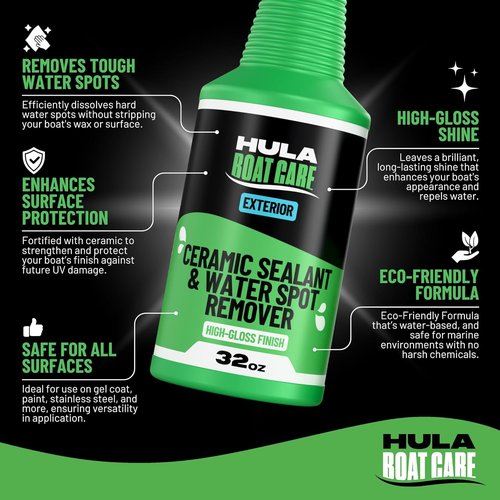 Hula Water Spot Remover for Boats - 32 oz Ceramic Sealant for Daily Maintenance & High-Gloss Finish