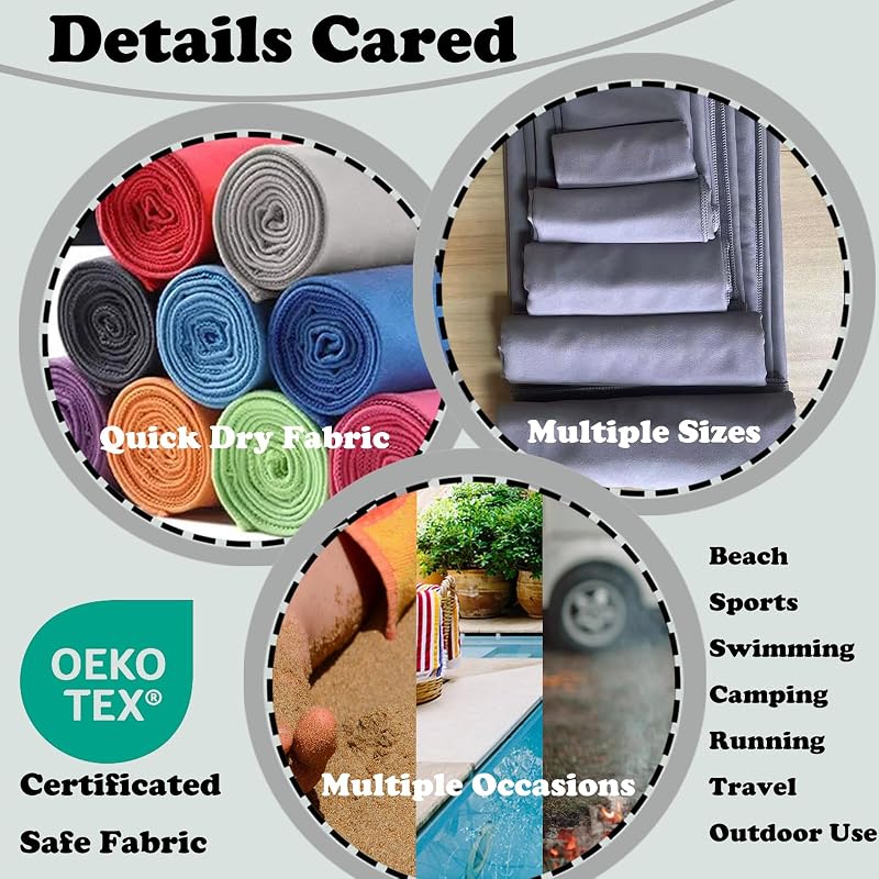Isuaia Grey 30"x60" Microfiber Quick-Dry Beach Towel - Reusable Lightweight Travel Towel