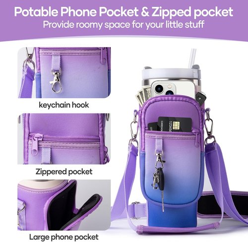 Linmaya Water Bottle Carrier Bag - Neoprene Cross-Body Bag with Phone Holder for Stanley Cup 40/30oz