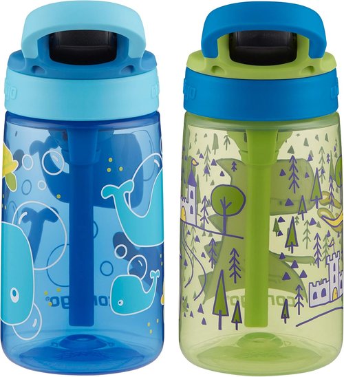 Contigo Aubrey Kids Water Bottle - Spill Proof Lid & Silicone Straw | 14oz, 2-Pack, Whales & Dragons
