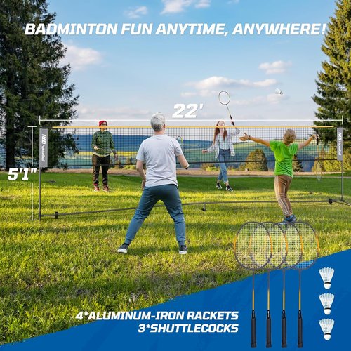 Haokelball Portable Badminton, Volleyball & Pickleball Net Set - 22FT Adjustable Height with Balls & Carry Bag