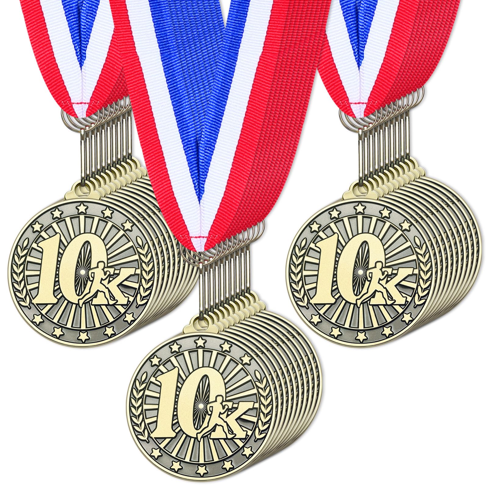 Remuuly 30/60/100 Pcs 5K 10 K Race Medals Bulk 2'' Gold Trophy Award Running Trophy Medal First Place with Neck Ribbons Prize Gift for Race Walk Tournaments Match Sports Competition Adult (30 Pcs,10k)