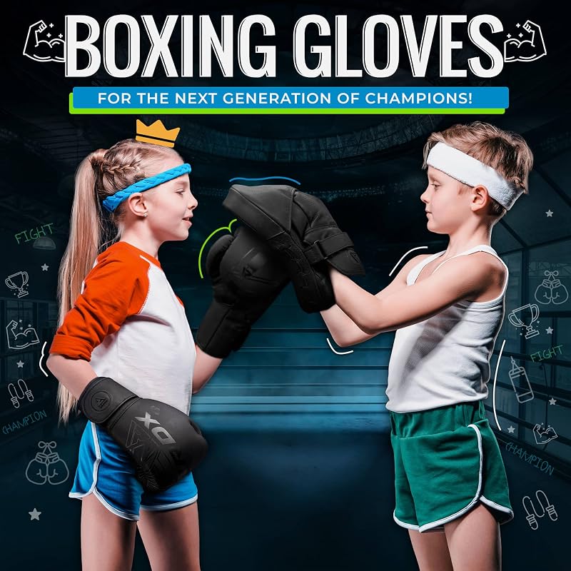 RDX Kids Boxing Gloves - Maya Hide Leather, Kara Patent, 6oz, BLACK+6OZ Variation