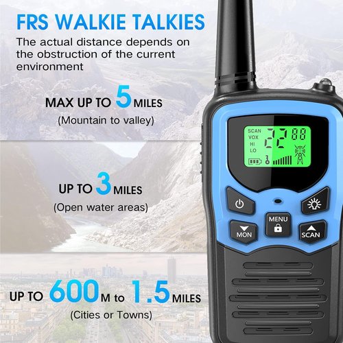 MOICO Long Range Walkie Talkies - Two-Way Radios with 22 Channels & LED Flashlight | 2 Pack (Blue)