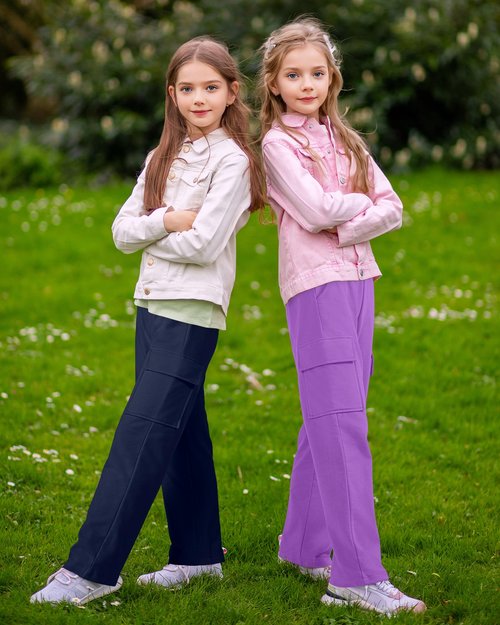 BOOPH Girls Sweatpants Kids Drawstring Cargo Pants Teen Girls Wide Leg Baggy Joggers Pants with Pockets 12-13 Years Navy