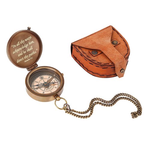 God is in My Heart’ Engraved Brass Compass with Leather Case – Religious Gift for Men, Boys | Christian Baptism, Communion, Confirmation, Graduation Gift 2024 | Inspirational Keepsake.