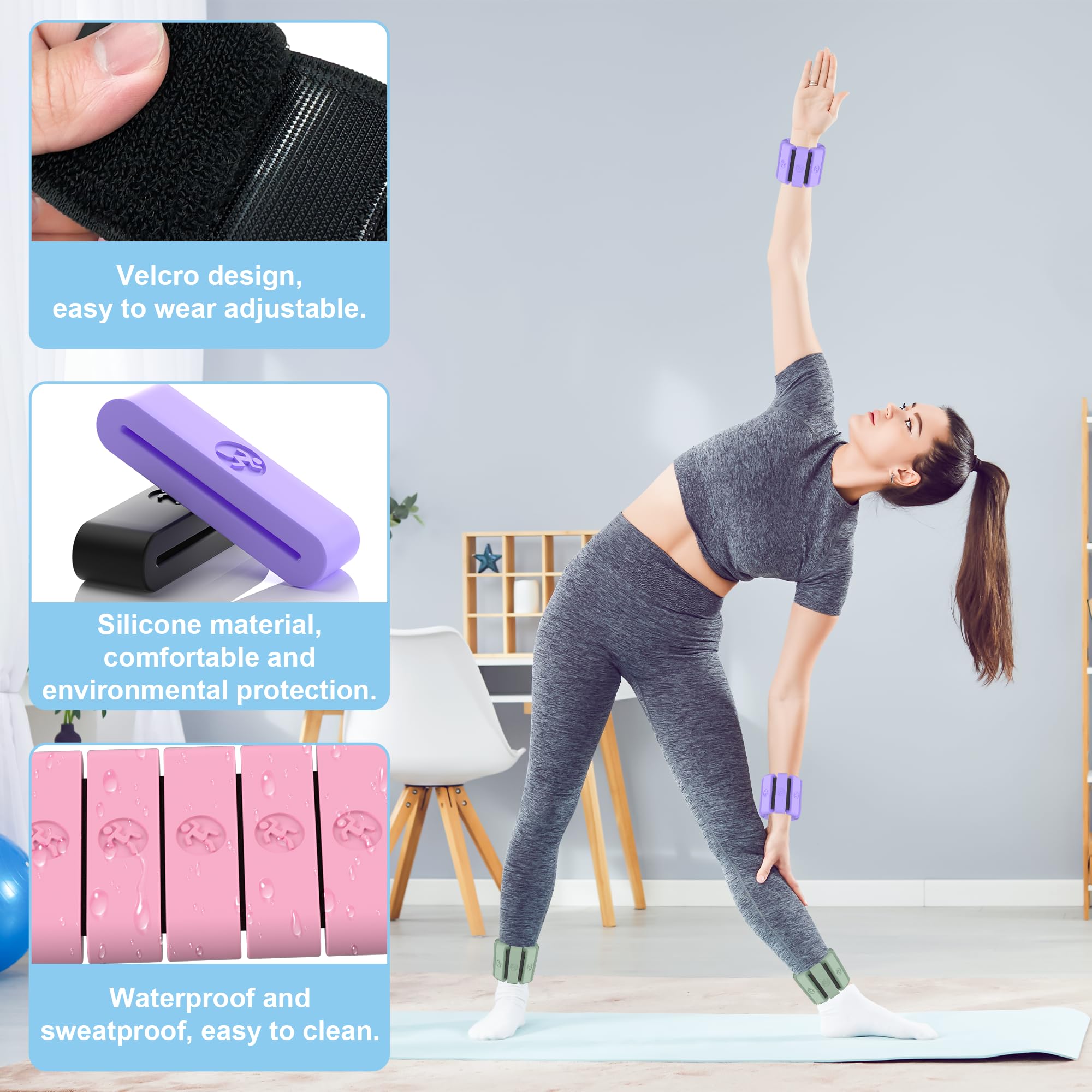 Sonkoloro Adjustable Wrist and Ankle Weights for Women Men, Leg Weights for Women 1 lb-1.3 lbs Each for Walking, Yoga, Dance, Barre, Gym Blush 2lb