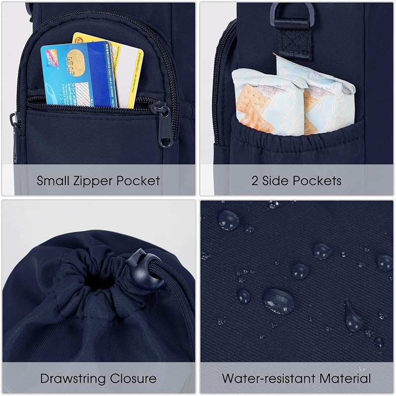 Navy Blue 40oz Insulated Crossbody Water Bottle Sling Bag with Phone Pocket