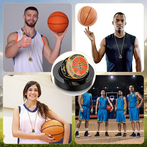 Highergo 10 Pcs Trophy Rings Set - Softball, Baseball, Basketball & More | Includes Display Stand
