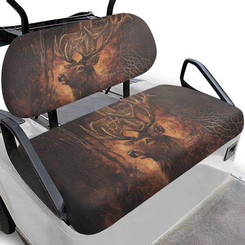 Suobstales Deer Cross Camo Print 2PCS Golf Cart Seat Covers Kit, Front and Rear Seat Covers Fits Club Car Precedent Original Regular Seat Cushion, Club Car Seat Covers Accessories, No Staples