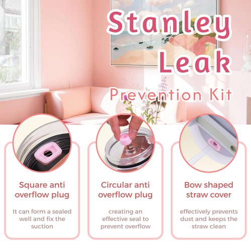 Aouloves Stanley Cup Accessories Set of 9 PCS - Including Pink Bow, Chain Handle, Letter Stickers, Butterfly Tassel Letter Pendant, Butterfly Cup lid, Spill Proof Stopper, Cup Holder,30oz 40oz.(S)