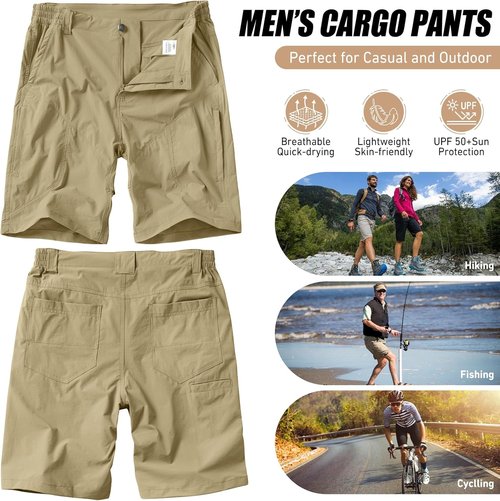 Linlon Men's Hiking Cargo Shorts - Quick Dry Lightweight Travel Shorts with Pockets | Ideal for Fishing & Camping