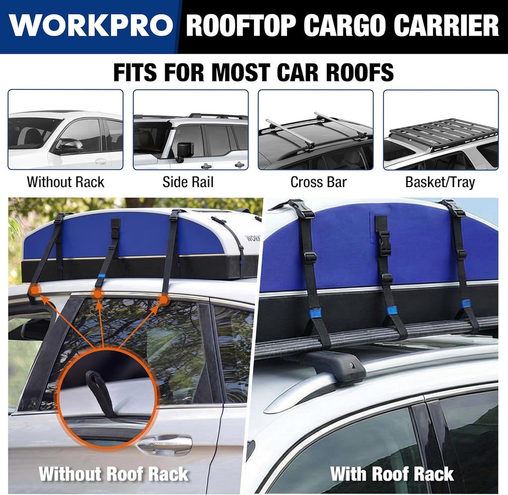 WORKPRO Rooftop Cargo Carrier - 21 Cubic Feet Waterproof Roof Bag with Anti-Slip Mat & Safety Hooks