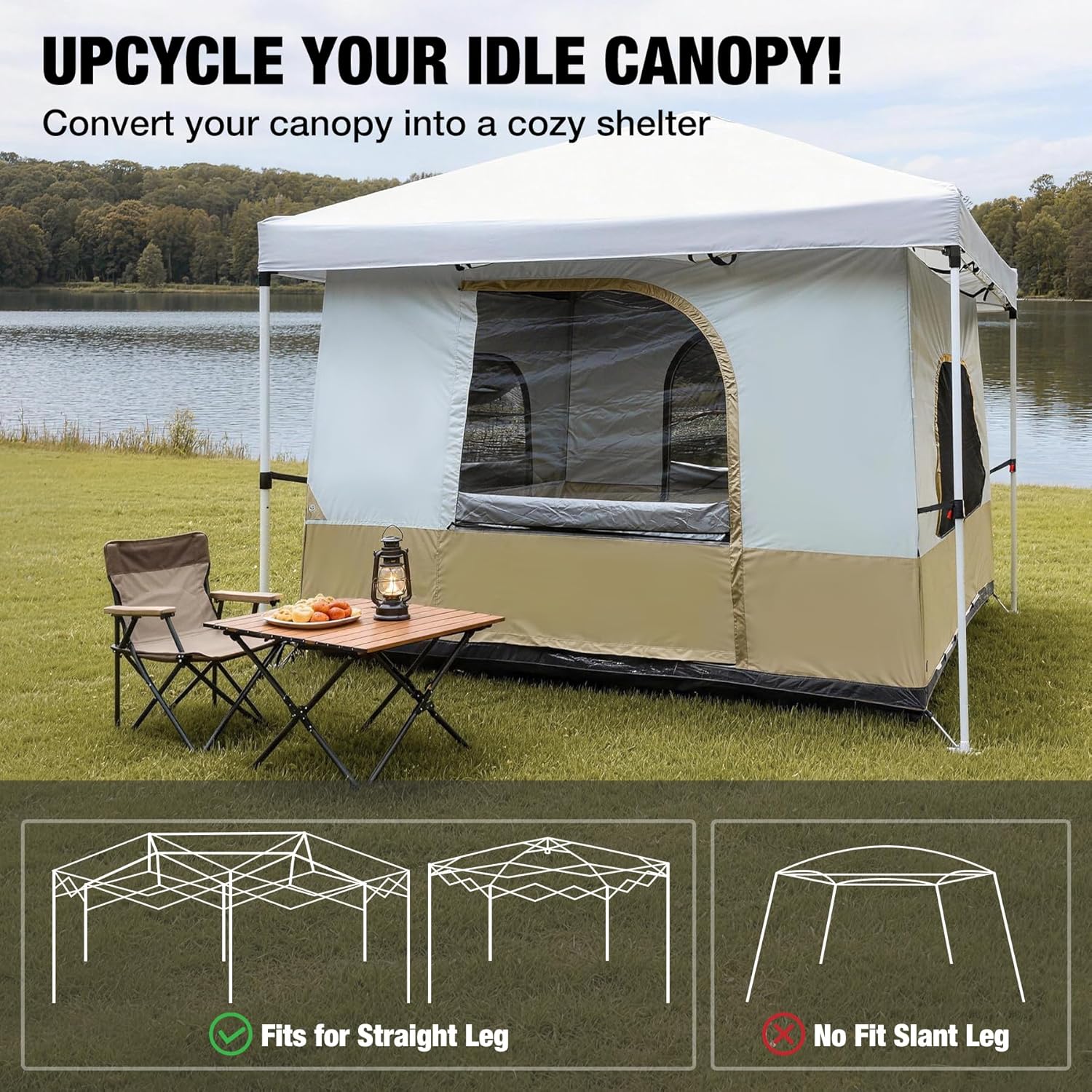 REDCAMP Canopy Camping Tent - Converts 10'x10' or 10'x20' Canopy Into Spacious Shelter for 4-6 People