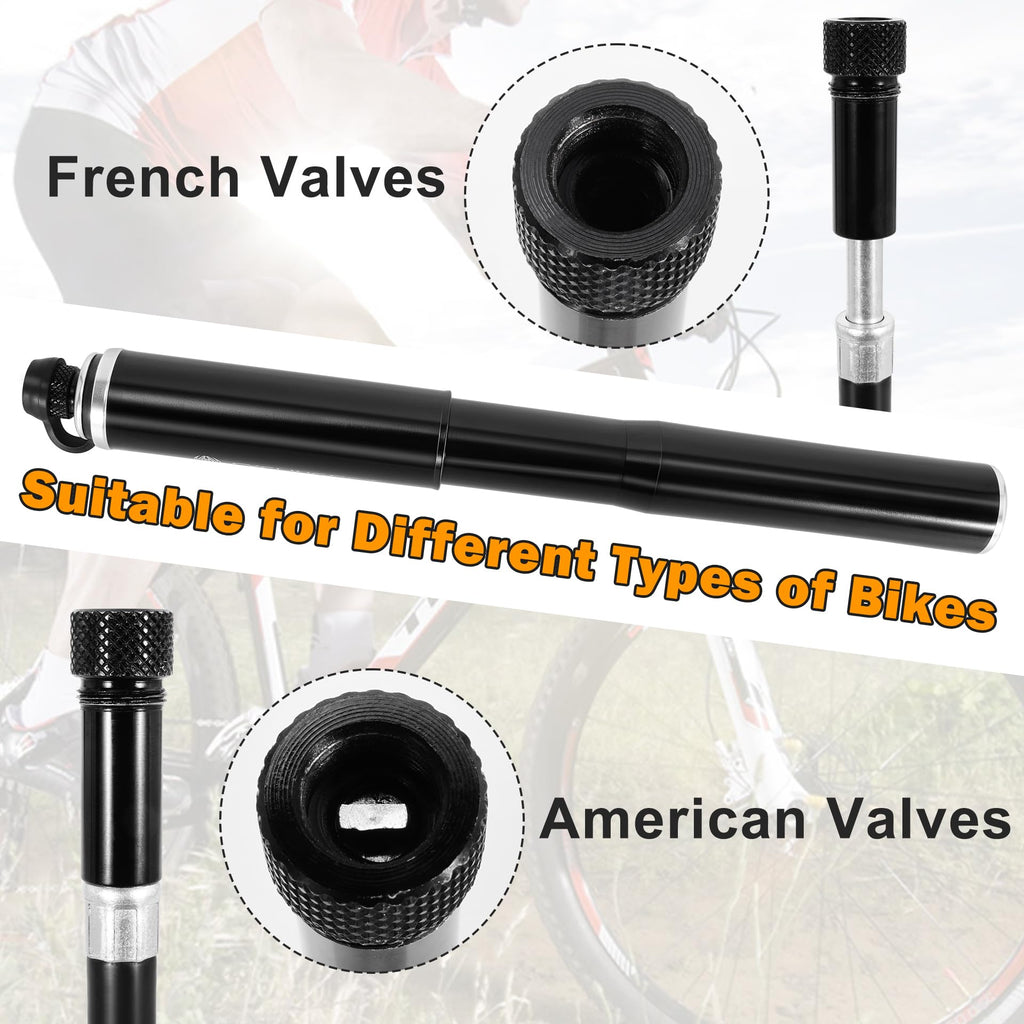 RUTU Bike Pump Portable - Mini Bike Pump 120PSI - Made of 6061 CNC Aluminum Alloy - Compatible with Presta & Schrader Valves - Includes Bike Frame Mount & Tire Repair Kit
