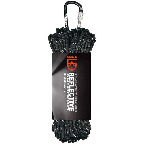 GEAR AID 1100 Paracord and Carabiner, 5.5 mm Heavy-Duty Cord for Camping and Survival Black Reflective, 100 ft