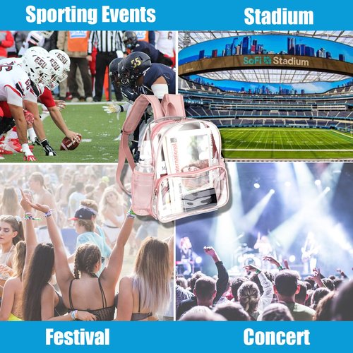 Crosstime Stadium Approved Clear Backpack 12x6x12 with Reinforced Straps – Waterproof Small Clear Bag for Stadium Events, Sports, Festival, Concert or Women – Rose Gold Trim