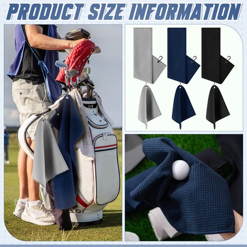 Hahafelt 6 Pack Large Golf Towels Set with Clip, 24 x 16, 12 x 12 Portable Microfiber Fabric Waffle Cleaning Pattern Golf Towel for Bag, Club Accessories for Men, Removing Sand, Mud, Dirt