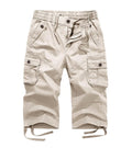 FOURSTEEDS Women's Mid Rise Cotton Capri Hiking Shorts Drawstring Multi Pocket Cargo Shorts Elastic Waist Cropped Cargo Pants Light Khaki L