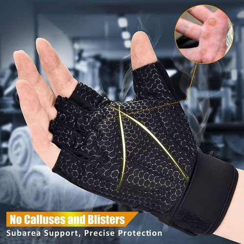 Ihuan Breathable Weight Lifting Gloves - Fingerless Design for Enhanced Grip & Wrist Support | Ideal for Training, Rowing, Pull-Ups