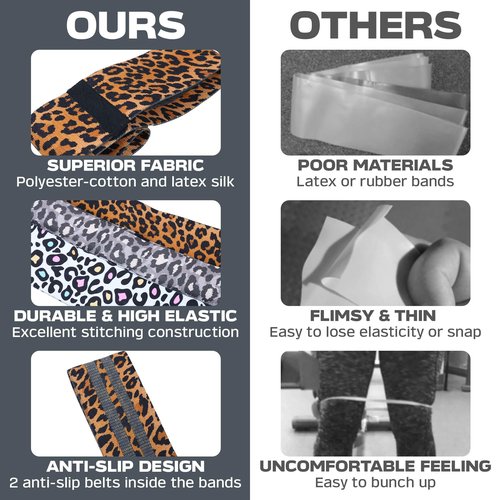 KRIXAM Booty Bands, 3 Levels Hip Bands, Polyester-Cotton and Latex Silk Workout Bands Resistance Bands for Home, Gym, Fitness, Pilates, Yoga (Pack of 3) (Leopard-New)