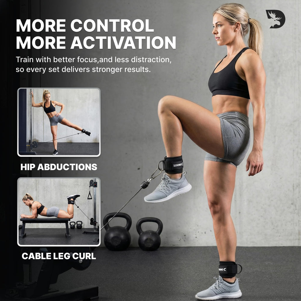 DMoose Fitness Ankle Straps for Cable Machines - One Size Fit Premium Padding, Glute Kickback Ankle Strap for Women & Men, Cable Attachments for Gym, Booty Workouts & Hip Abductors (Cocoa - Single)
