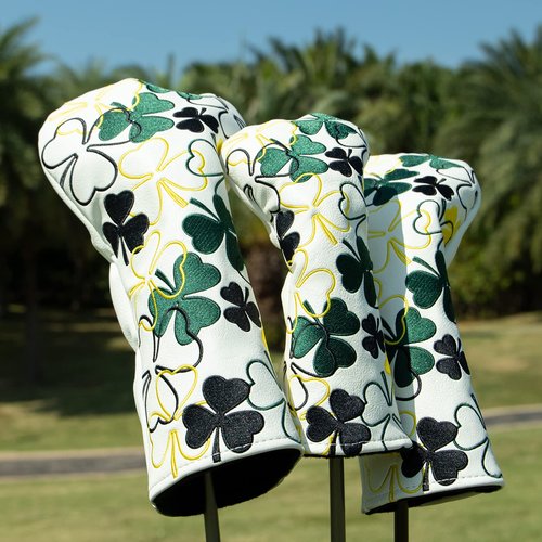 Irish Shamrock Golf Driver Headcover, White Leather Golf Club Covers for Driver,460cc Golf Driver Cover Head Cover for Women or Men Golfer