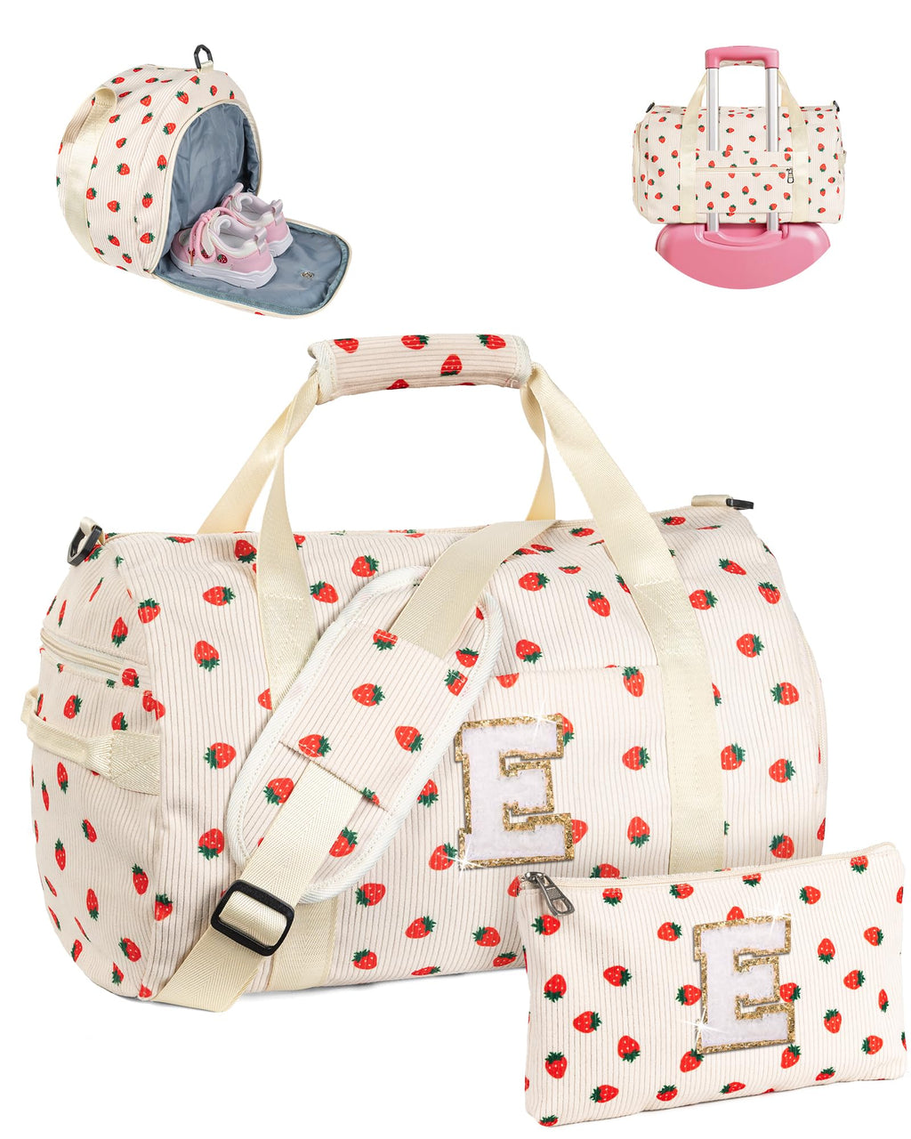 Vogewood 6 7 8 9 10 11 12 Year Old Girl Birthday Gifts, Girls Gym Bag, Kids Personalized Weekend Duffel Bags with Shoe Compartment, Initial Travel Tote with Makeup Bag, Holiday Gift Set (Letter E)