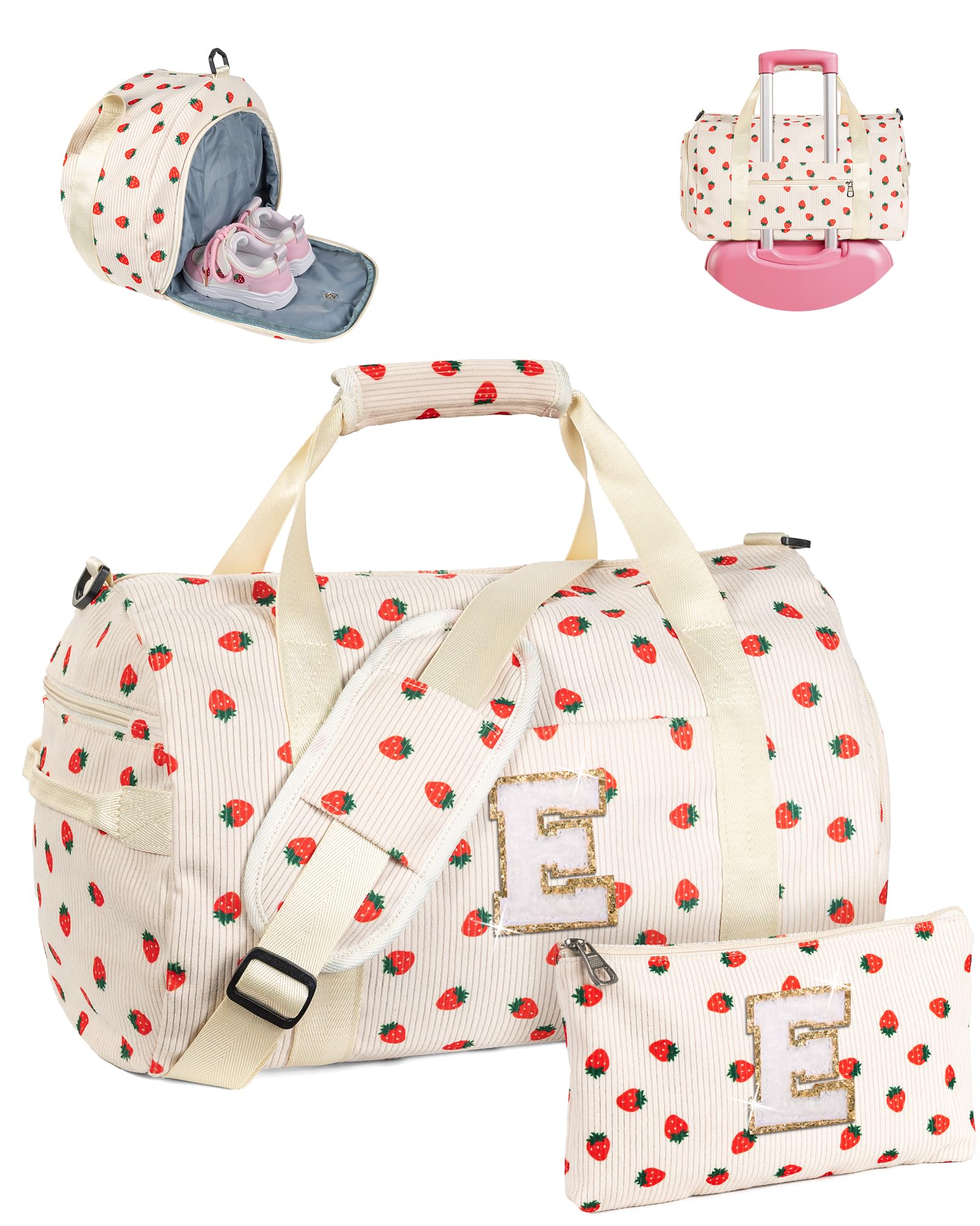 Vogewood 6 7 8 9 10 11 12 Year Old Girl Birthday Gifts, Girls Gym Bag, Kids Personalized Weekend Duffel Bags with Shoe Compartment, Initial Travel Tote with Makeup Bag, Holiday Gift Set (Letter E)