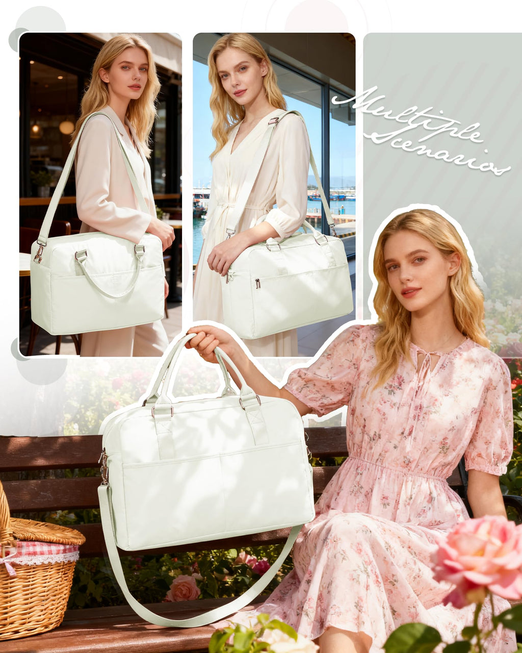 Gym Bag for Women,Travel Duffle Bag for Travel with Wet Pocket Weekender Overnight Carry On Tote Bag Luggage Bag with Trolley Sleeve Personal Item Travel Bag Hospital Diaper Bag Beige
