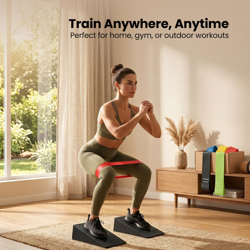 Squat Wedge Block | 2 PCs Non Slip Rubber Heel Elevated squat wedge for strength Training and Deep Squats| slant board for squats to improve ankle mobility with 5 resistance band