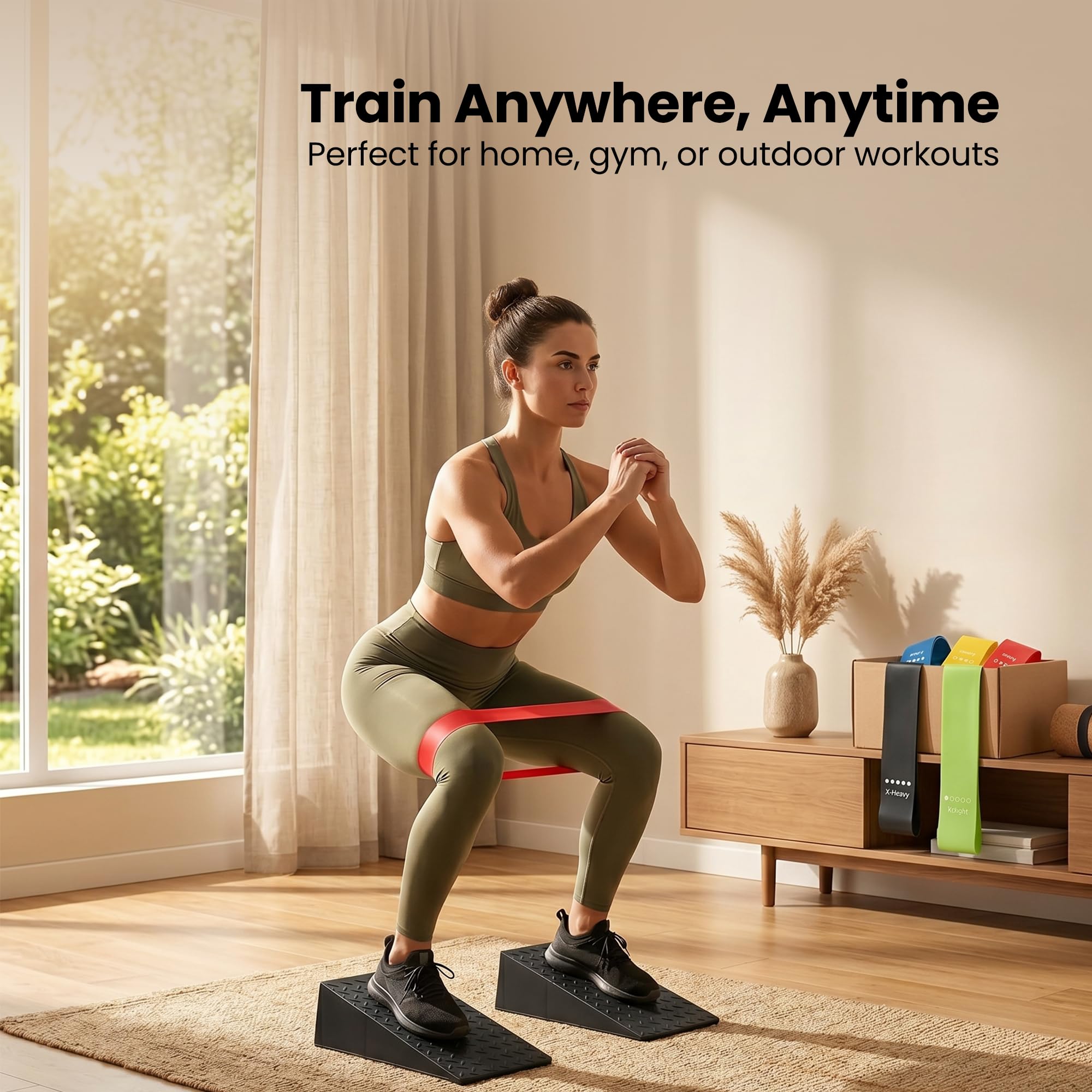 Squat Wedge Block | 2 PCs Non Slip Rubber Heel Elevated squat wedge for strength Training and Deep Squats| slant board for squats to improve ankle mobility with 5 resistance band