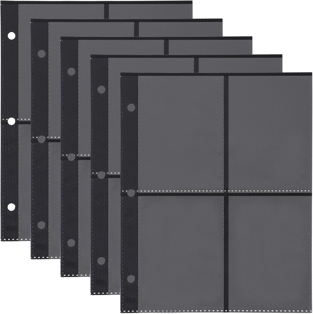 Skiennix 25 Pack Card Sheets - 4 Pocket PVC Binder Sleeves for Trading Cards | Black Background